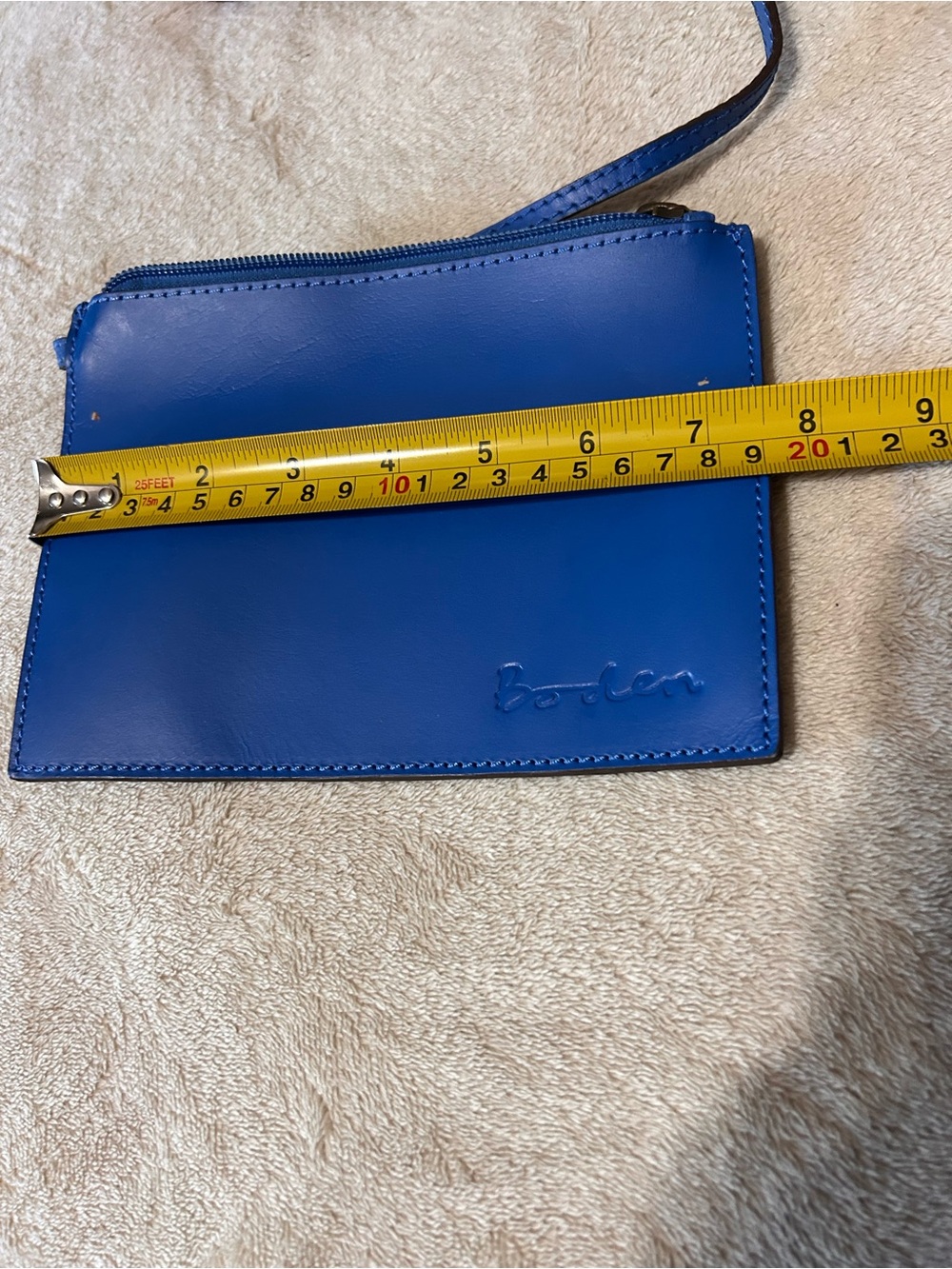 Boden Blue Leather Tote Brown Handles Snap Closure Unlined Pouch & Pocket - Picture 8 of 8
